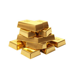 Stack of shiny gold bars, transparent background