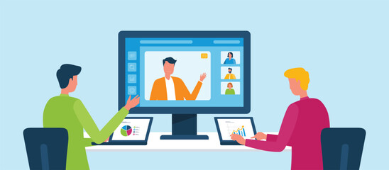 Group business team video conference and meeting online concept with smart working and technology remote working from anywhere concept
