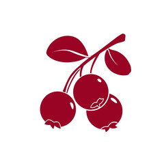 Stylized Cranberry Branch with Berries and Leaves in Deep Red.