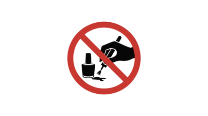 No nail polish allowed warning sign for clean beauty and healthy lifestyle, symbolizing restriction, prohibition, and safety with a clear message