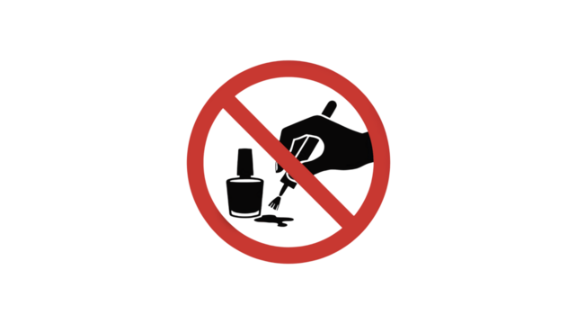 No nail polish allowed warning sign for clean beauty and healthy lifestyle, symbolizing restriction, prohibition, and safety with a clear message