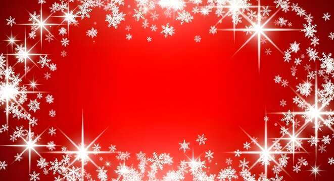 Red christmas background with sparkling snowflakes and stars