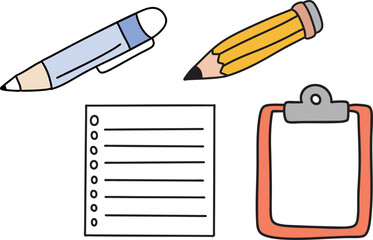 볼펜과 연필 노트 세트 필기구 일러스트