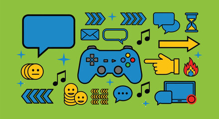 Game controller and icons vector illustration for gaming content
