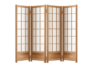 A four-panel folding room divider with wood frames and grid-patterned, translucent inserts