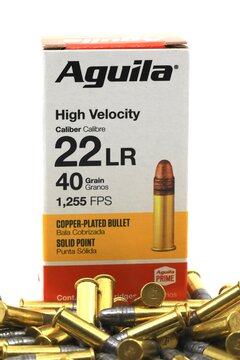 Aguila Ammunition box. Aguila Ammunition is a Mexican manufacturer of firearms cartridges founded in 1961