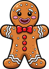 Adorable gingerbread man with a cute smile and festive bow tie, perfect for holiday designs and adding a touch of sweetness to any project