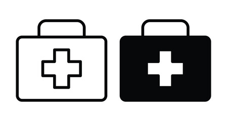 Black and White Medical First Aid Kit Icons for Health and Safety Concepts
