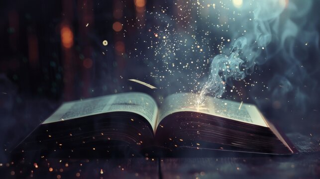 Magic sparks emanating from an open ancient book