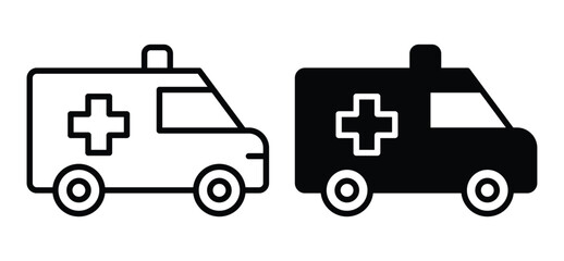 Outline of Ambulance Vehicle in Two Variations: Black and White Design
