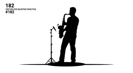 Obraz premium Dynamic saxophonist performs with passion, capturing the soul of jazz music in a striking silhouette, perfect for artistic projects and performance visuals.