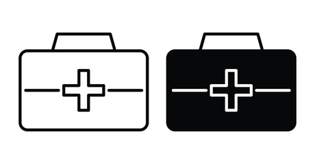 First Aid Kit Icon in Black and White for Medical and Emergency Use