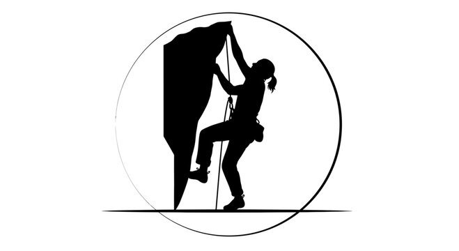 Dynamic silhouette of a determined woman scaling a rugged rock face, embodying adventure and overcoming challenges with grit and focus. - Powered by Adobe