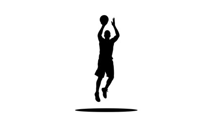 Dynamic athlete captures the thrill of the game, leaping high to shoot a basketball with intense focus and athletic grace, perfect for sports and fitness themes.