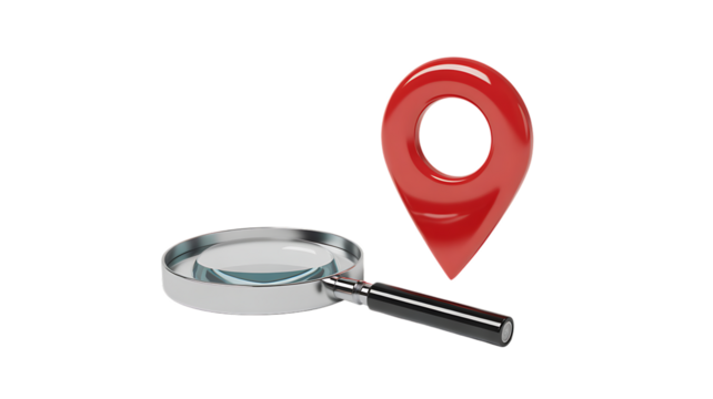 Red location icon magnifying glass map tracker - Powered by Adobe