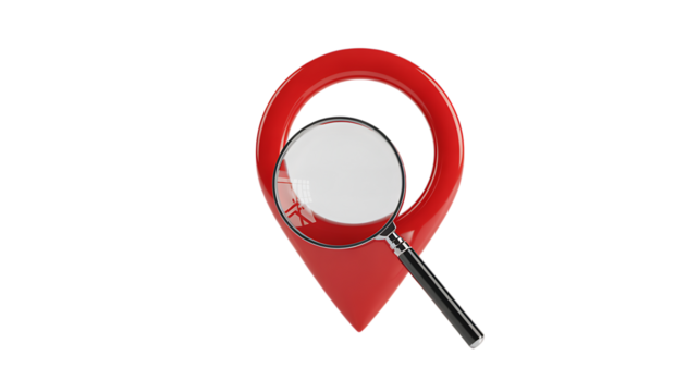 Red location icon magnifying glass search tool - Powered by Adobe