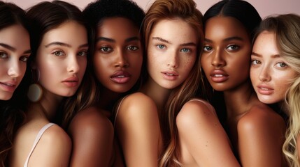 Fototapeta premium Close-up of diverse women with different skin tones and hair colors