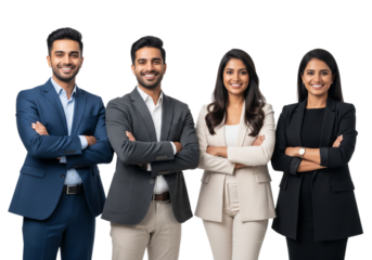 Happy business team crossed arms isolated on white or transparent background