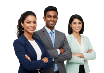 Happy business team crossed arms isolated on white or transparent background