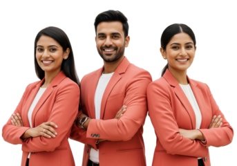 Happy business team crossed arms isolated on white or transparent background