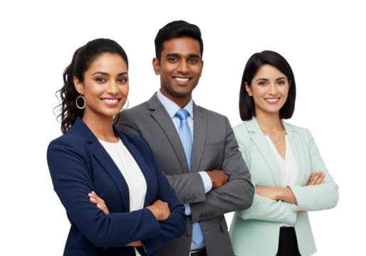 Happy business team crossed arms isolated on white or transparent background - Powered by Adobe