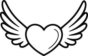 Obraz premium Black outline heart with wings vector graphic love 1
