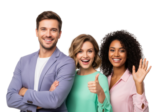 Happy business team isolated on white or transparent background