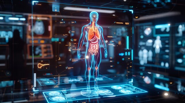 Human anatomy displayed on a futuristic medical interface