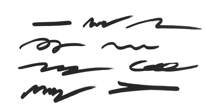 Set of hand drawn marker line design element, grunge strokes, doodle lines underline scribble