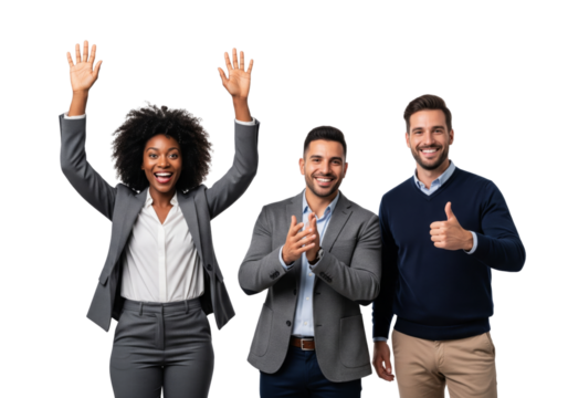 Happy business team isolated on white or transparent background - Powered by Adobe