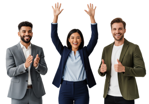 Happy business team isolated on white or transparent background - Powered by Adobe