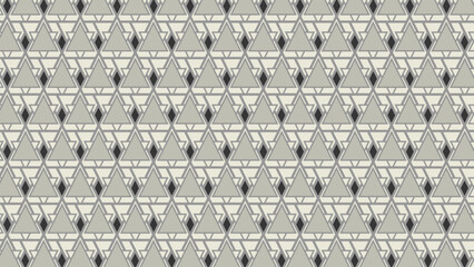 A detailed, sophisticated seamless vector tessellation pattern featuring layered triangles and geometric outlines in a neutral palette of ash gray, cream, and charcoal. Creates a clean, intricate, and