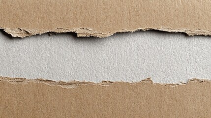 Close-up view of a textured surface featuring a torn edge of cardboard that reveals a white background. This image highlights the contrast between materials and textures.