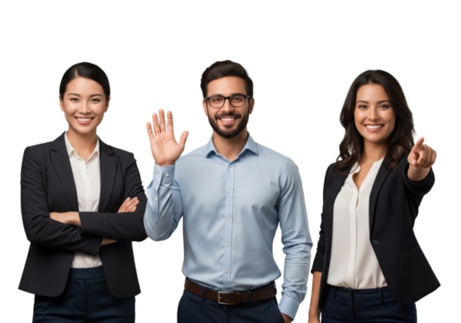 Happy business team isolated on white or transparent background