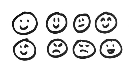 Fototapeta premium set of different smiley face showing various emotions isolated on white or transparent png