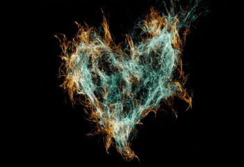 Abstract Heart Shape Formed by Energetic Plasma Trails on Black Background.