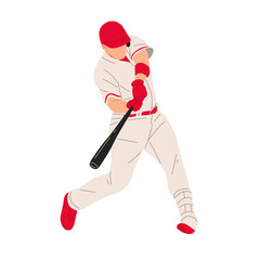 Vector illustration of a baseball player wearing a red uniform, ready to hit the ball with a bat. Perfect for sports design, team logo, or baseball training concept.