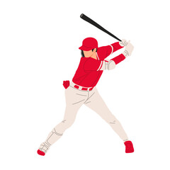 Vector illustration of a baseball player wearing a red uniform, ready to hit the ball with a bat. Perfect for sports design, team logo, or baseball training concept.