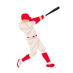 Vector illustration of a baseball player wearing a red uniform, ready to hit the ball with a bat. Perfect for sports design, team logo, or baseball training concept.