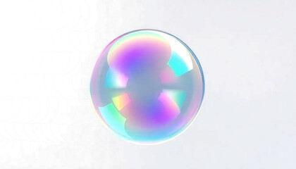 transparent soap bubble with iridescent rainbow sheen, smooth surface reflection, soft glow, isolated transparent background, photoreal.
