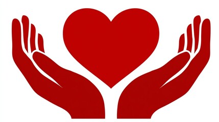A vibrant illustration featuring two hands cradling a red heart, symbolizing love, compassion, and care. Perfect for expressing sentiments of kindness and community.