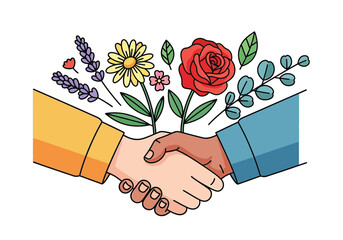 Handshake in Bloom Partnership and Nature's Harmony