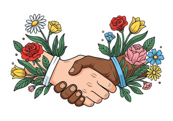 Handshake in Bloom Partnership and Nature's Harmony