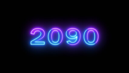 Happy new year 2090 illustration. Glowing Neon celebration new year on black background.