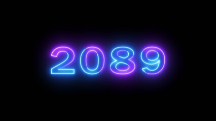 Happy new year 2089 illustration. Glowing Neon celebration new year on black background.