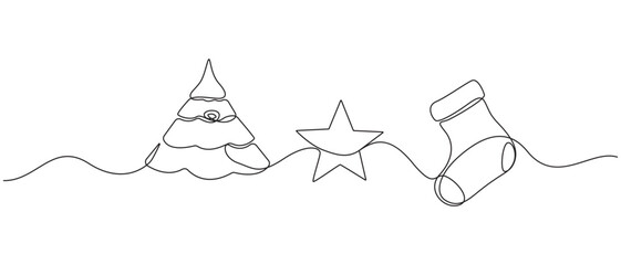 Christmas day concept one line art drawing,2