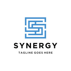 Modern Initial Letter S with abstract blue square Geometric Maze Pattern for corporate branding technology or problem-solving logo design
