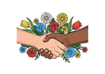Handshake in Bloom Partnership and Nature's Harmony