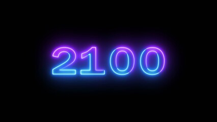 Happy new year 2100 illustration. Glowing Neon celebration new year on black background.