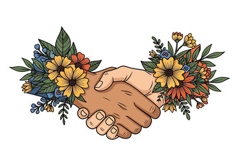 Handshake in Bloom Partnership and Nature's Harmony